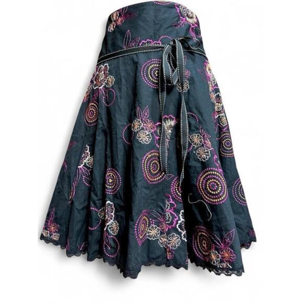 Heart Soul Y2K Floral Embroidered Lace Skirt Sz 7 Waist Tie Dark‎ Coquette Fairy